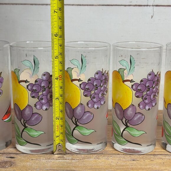 Set of 5 Vintage French Fruit Tumblers – Frosted Mid-Century Drinking Glasses - Picture 6 of 7